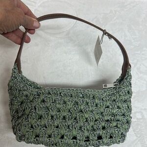 A New Day Green and Brown Mini Bag with Textured Design